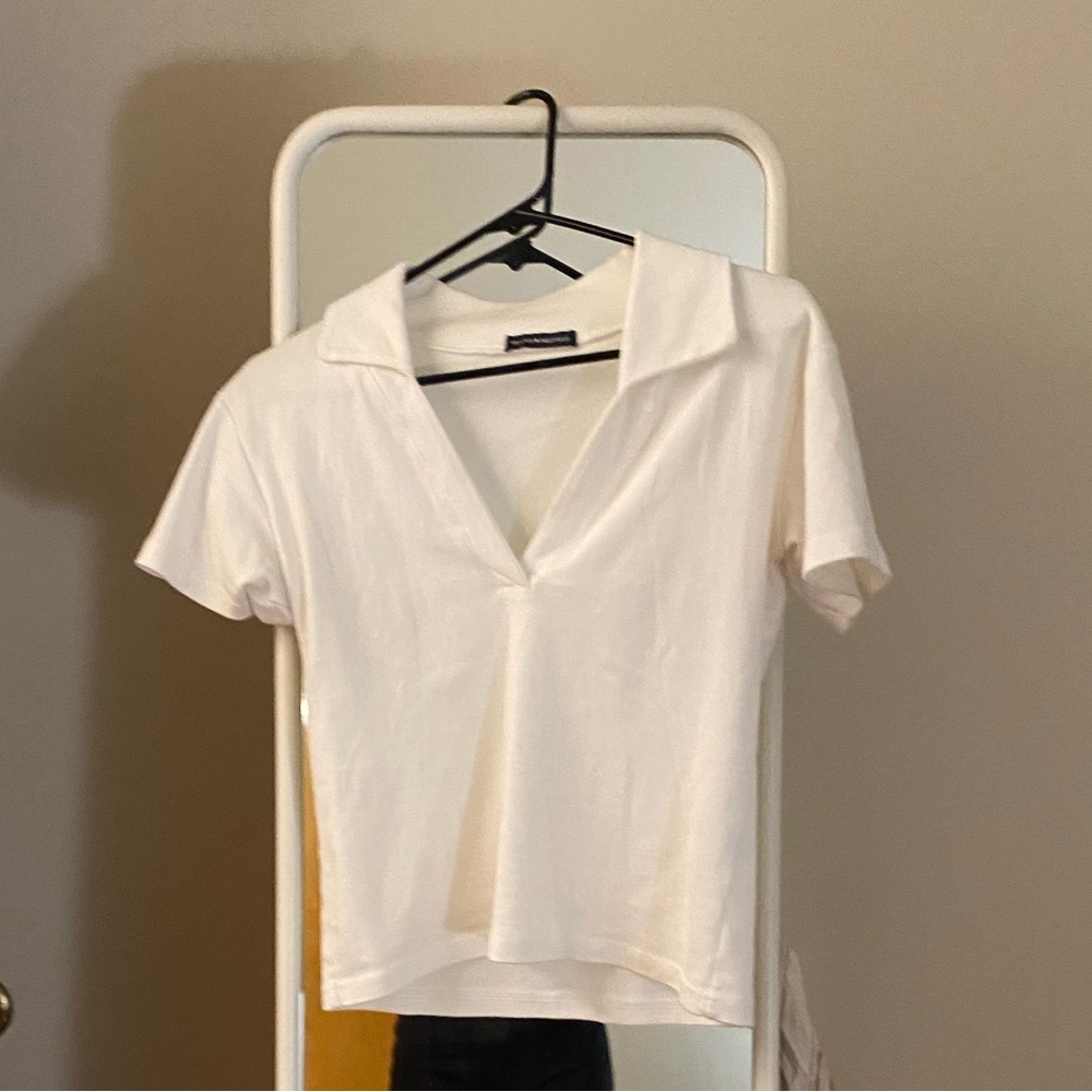White v-neck polo Brandy Melville top